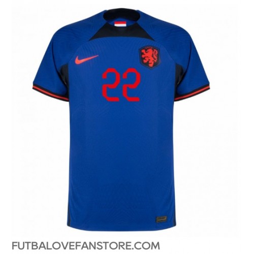 Holandsko Denzel Dumfries #22 Vonkajší futbalový dres MS 2022 Krátky Rukáv
